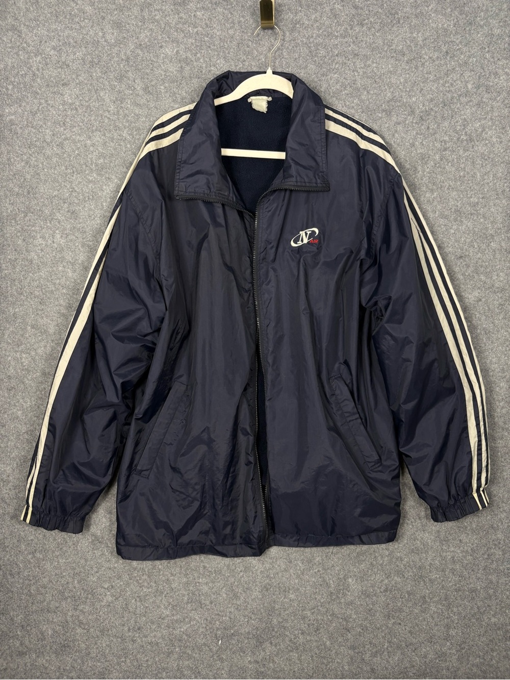 Vintage N Air Navy Fleece Lined Striped Coach Jacket Y2K